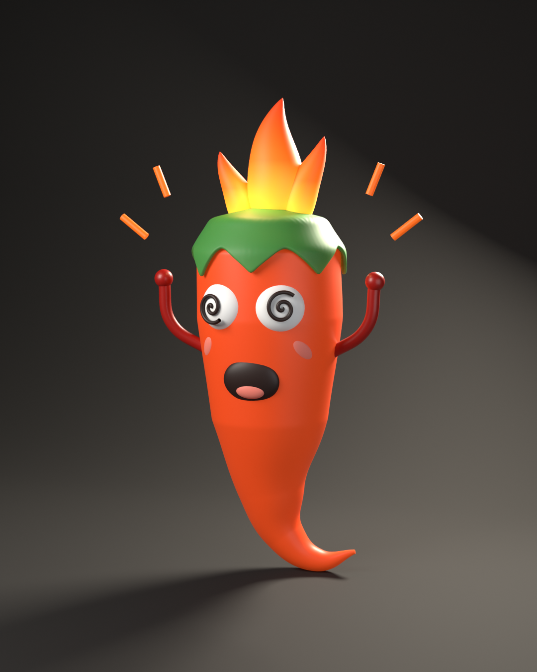 3D Poco v loco módu s plameny na tmavém pozadí